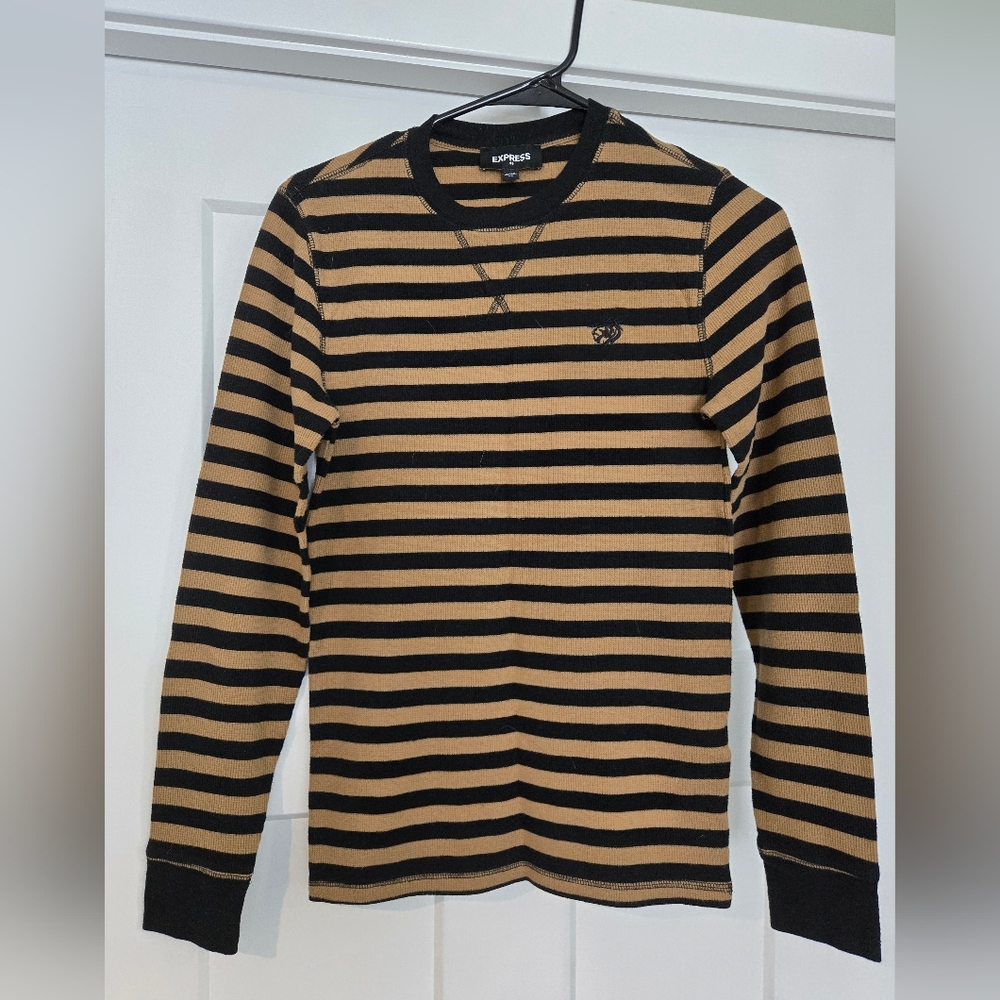 Express Black and Tan Striped Top Mens Xs
